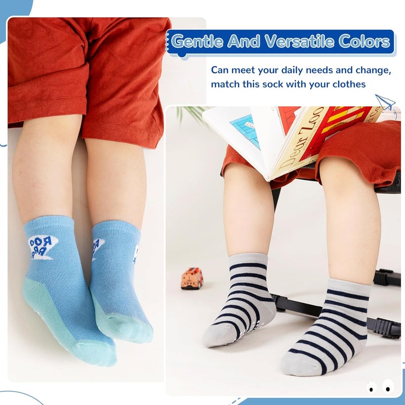 Eocom Baby Boys Grips Socks Kids Toddlers Infants Non Skid Anti Slip Crew Cotton Gifts Socks 12 Pairs - Image 5
